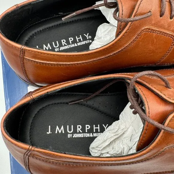 Johnston &amp; Murphy Brown Novic Cap-Toe Leather Oxford Dress Shoes 12 W