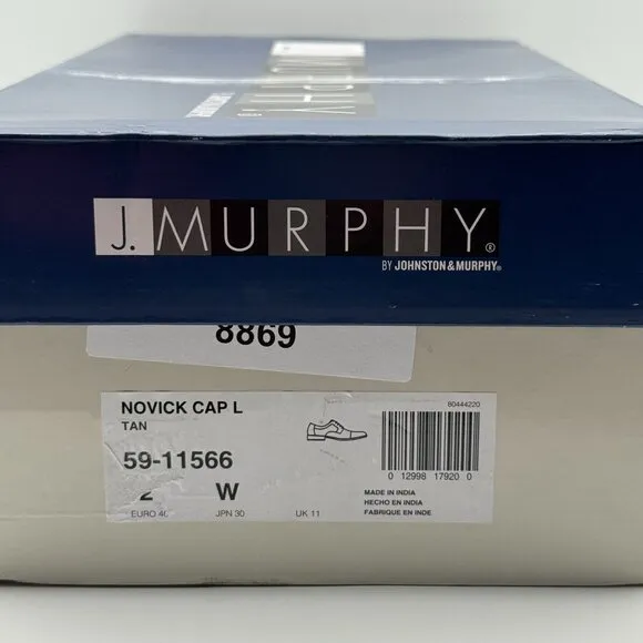 Johnston &amp; Murphy Brown Novic Cap-Toe Leather Oxford Dress Shoes 12 W
