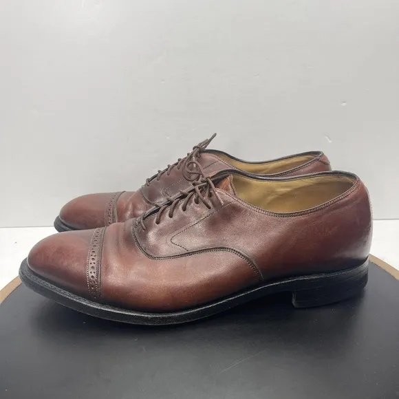 JOHNSTON &amp; MURPHY Flynch Cap Toe Calfskin Dress Shoes Brown Italy Men 11.5