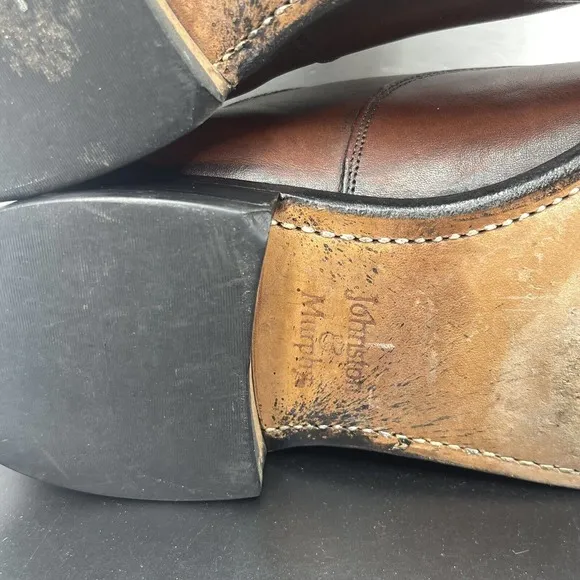 JOHNSTON &amp; MURPHY Flynch Cap Toe Calfskin Dress Shoes Brown Italy Men 11.5
