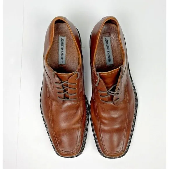 Johnston &amp; Murphy Mens Derby Square Toe Oxford Dress Shoes Size 13 Brown Leather