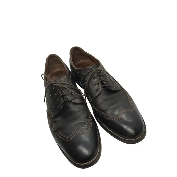 Johnston &amp; Murphy Mens Sz 9.5 Leather Shoes Wingtip Dress Chocolate Brown Office