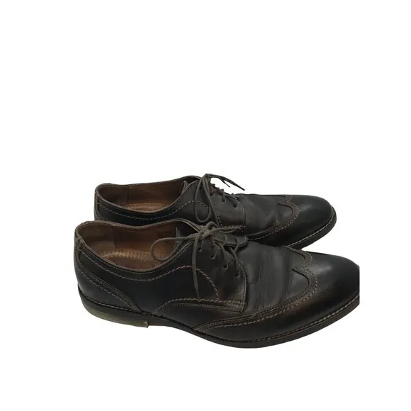 Johnston &amp; Murphy Mens Sz 9.5 Leather Shoes Wingtip Dress Chocolate Brown Office