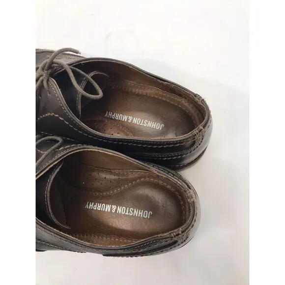 Johnston &amp; Murphy Mens Sz 9.5 Leather Shoes Wingtip Dress Chocolate Brown Office