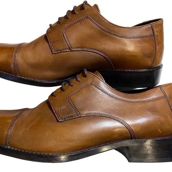 𝅺JOHNSTON &amp; Murphy Shoes Novick Brown Cap Toe Lace Up Dress Shoe Size 11W