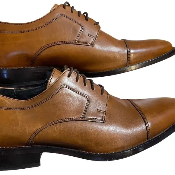𝅺JOHNSTON &amp; Murphy Shoes Novick Brown Cap Toe Lace Up Dress Shoe Size 11W