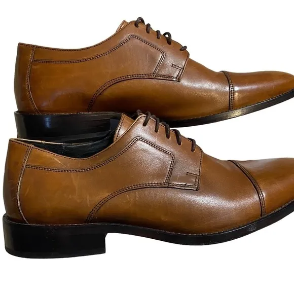 𝅺JOHNSTON &amp; Murphy Shoes Novick Brown Cap Toe Lace Up Dress Shoe Size 11W