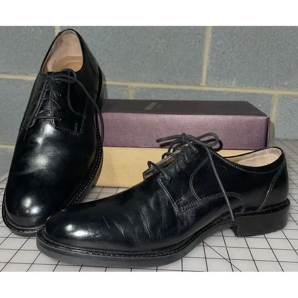 Johnston &amp; Murphy Tabor Black Calfskin Dress Plain Toe Oxford Shoes 11 M‎ EUC