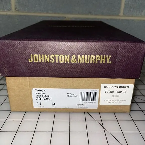 Johnston &amp; Murphy Tabor Black Calfskin Dress Plain Toe Oxford Shoes 11 M‎ EUC