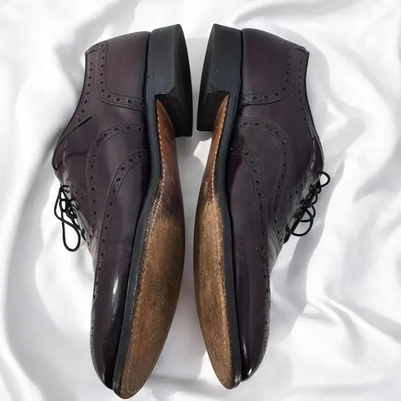 Johnston &amp; Murphy Wingtip Oxford Dress Shoes Leather Burgundy Men 10.5 D 24-8559