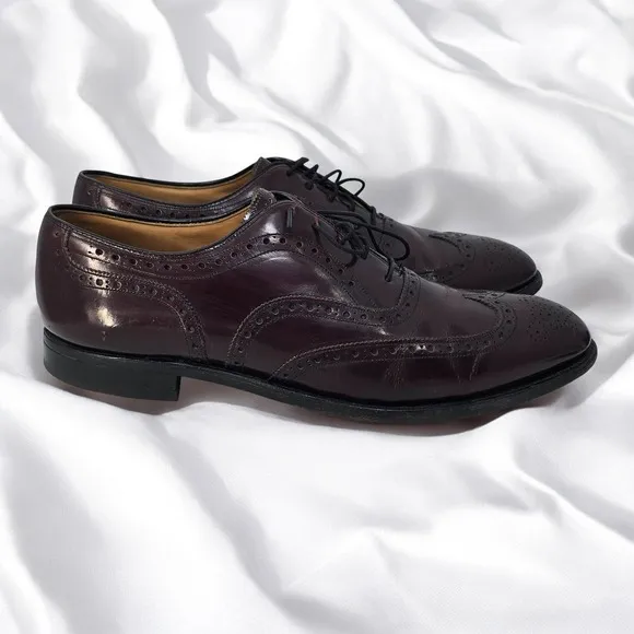 Johnston &amp; Murphy Wingtip Oxford Dress Shoes Leather Burgundy Men 10.5 D 24-8559
