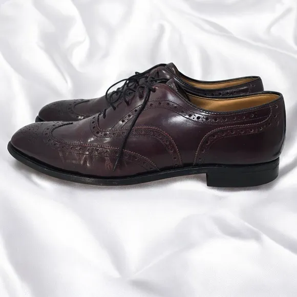 Johnston &amp; Murphy Wingtip Oxford Dress Shoes Leather Burgundy Men 10.5 D 24-8559