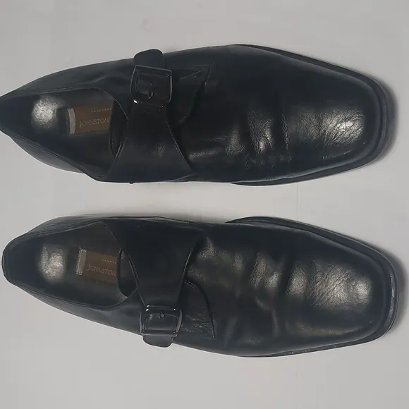 JOHNSTON and MURPHY Men's Black Leather Monk Strap Shoes Size 12