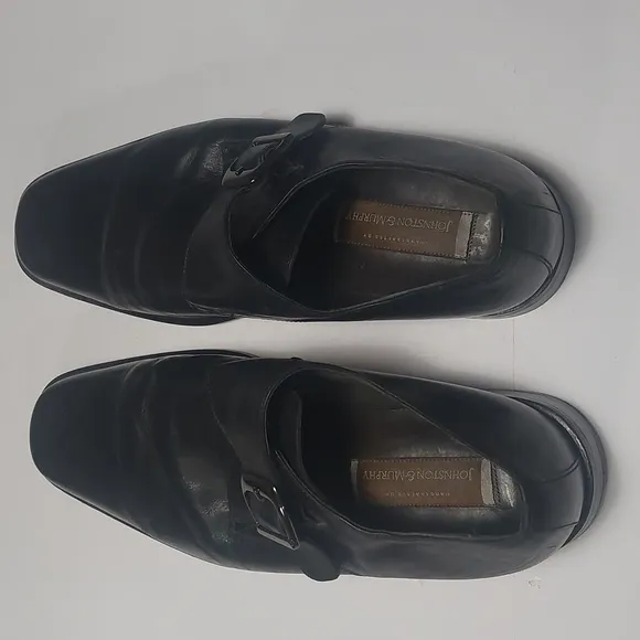 JOHNSTON and MURPHY Men's Black Leather Monk Strap Shoes Size 12