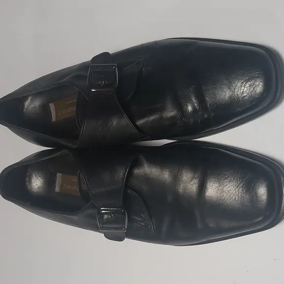 JOHNSTON and MURPHY Men's Black Leather Monk Strap Shoes Size 12