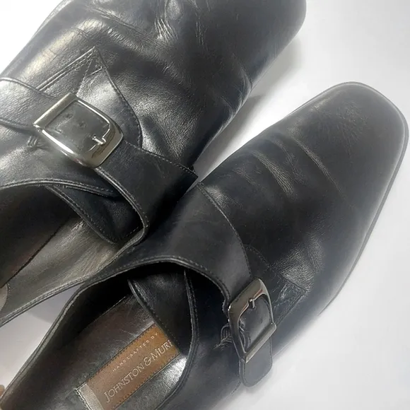JOHNSTON and MURPHY Men's Black Leather Monk Strap Shoes Size 12