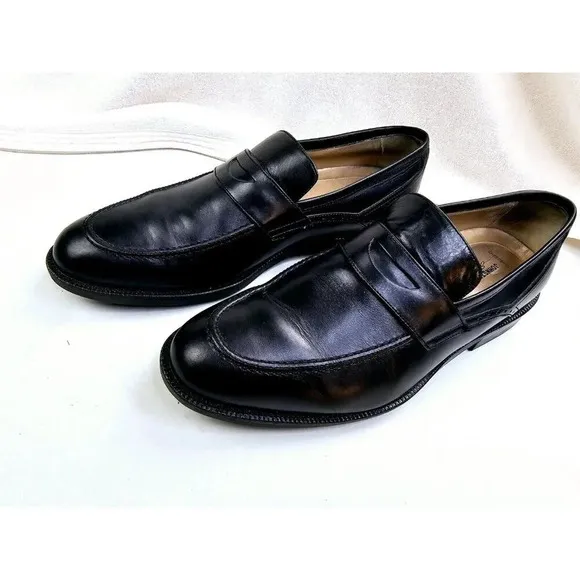 Johnston Murphy Signature Series Size 11.5M Mens Black Sheepskin Leather Loafers