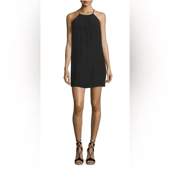 Joie 100% Silk Black Chace Sleeveless Sheath Dress EUC Halter Racerback Mini LBD