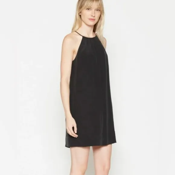 Joie 100% Silk Black Chace Sleeveless Sheath Dress EUC Halter Racerback Mini LBD