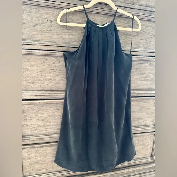 Joie 100% Silk Black Chace Sleeveless Sheath Dress EUC Halter Racerback Mini LBD