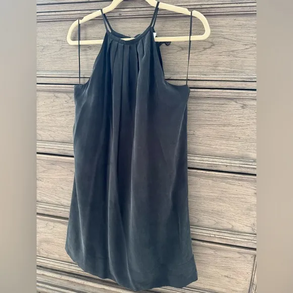 Joie 100% Silk Black Chace Sleeveless Sheath Dress EUC Halter Racerback Mini LBD