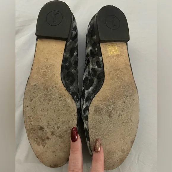 Jon Josef Women’s 8 Gray &amp; Black Loafers Leopard Print Calf Hair Velour Slip Ons