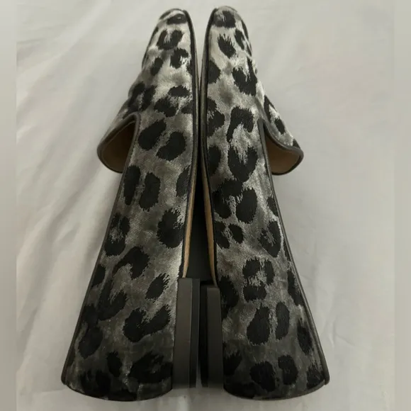 Jon Josef Women’s 8 Gray &amp; Black Loafers Leopard Print Calf Hair Velour Slip Ons