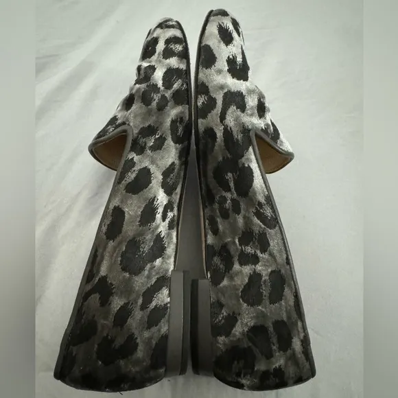 Jon Josef Women’s 8 Gray &amp; Black Loafers Leopard Print Calf Hair Velour Slip Ons