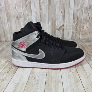 Jordan 1 Mid Basketball Shoes Black Silver Red Trim Sneakers Size 13‎