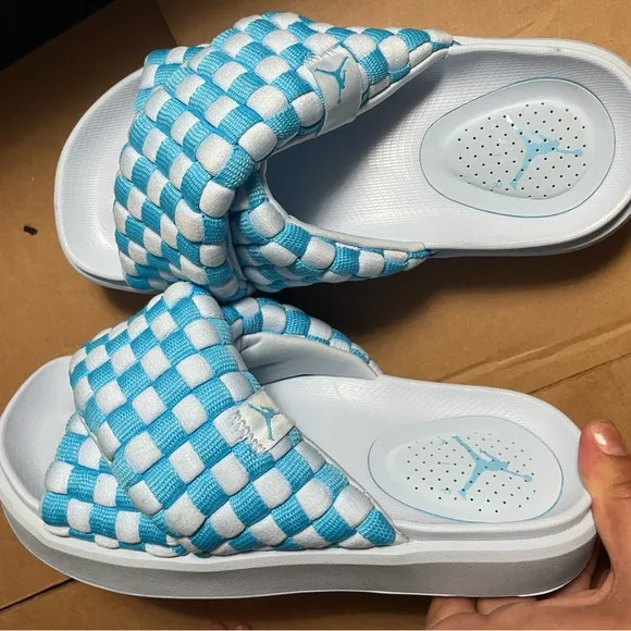 Jordan Blue and White Woven Slip-On Sandals