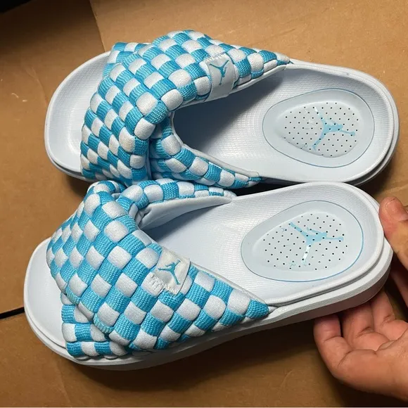 Jordan Blue and White Woven Slip-On Sandals
