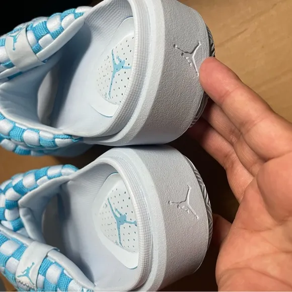 Jordan Blue and White Woven Slip-On Sandals