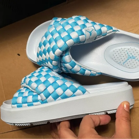 Jordan Blue and White Woven Slip-On Sandals