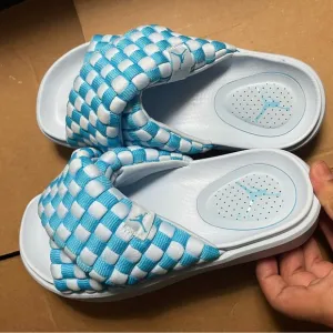 Jordan Blue and White Woven Slip-On Sandals