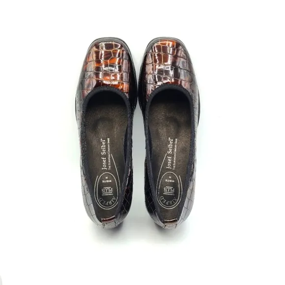 Josef Seibel Bridget Brown Patent Size 8 Croc Print Wedge Airped Loafer