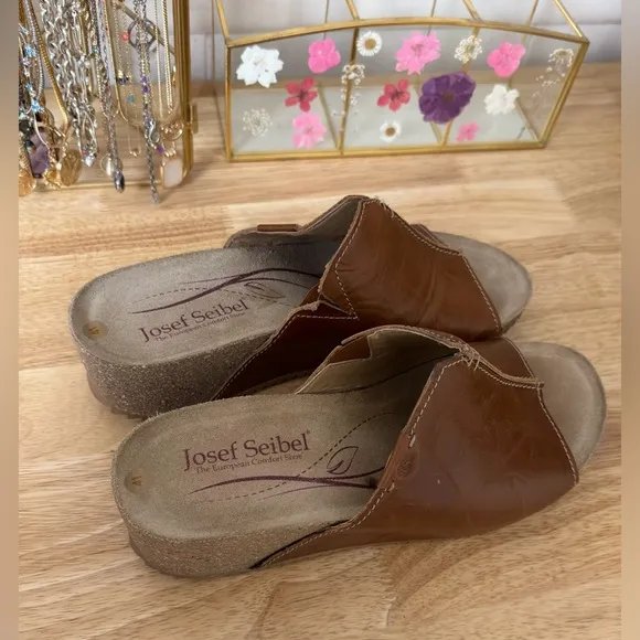 Josef Seibel Meike Brown Leather Wedge Sandals Size 41 Casual Comfort Designer