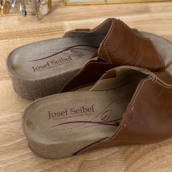 Josef Seibel Meike Brown Leather Wedge Sandals Size 41 Casual Comfort Designer