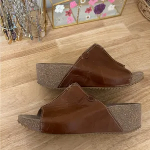 Josef Seibel Meike Brown Leather Wedge Sandals Size 41 Casual Comfort Designer