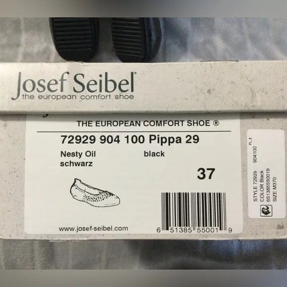 Josef Seibel Pippa 29 Black Nesty Oil Leather Ballerina Flats Size 6 to 6.5 US