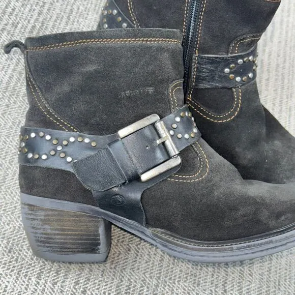 Josef Seibel Toni sz 8 Dk Brown/gray Suede Leather Ankle Boots Studded Buckle