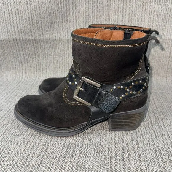Josef Seibel Toni sz 8 Dk Brown/gray Suede Leather Ankle Boots Studded Buckle