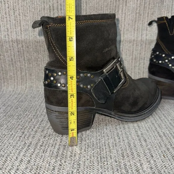 Josef Seibel Toni sz 8 Dk Brown/gray Suede Leather Ankle Boots Studded Buckle