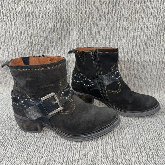 Josef Seibel Toni sz 8 Dk Brown/gray Suede Leather Ankle Boots Studded Buckle