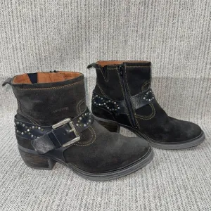 Josef Seibel Toni sz 8 Dk Brown/gray Suede Leather Ankle Boots Studded Buckle