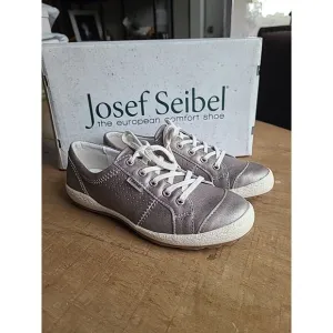 Josef Seibel Womens Caspian Leather Sneakers Shoes Platinum Metallic EU 36 NEW