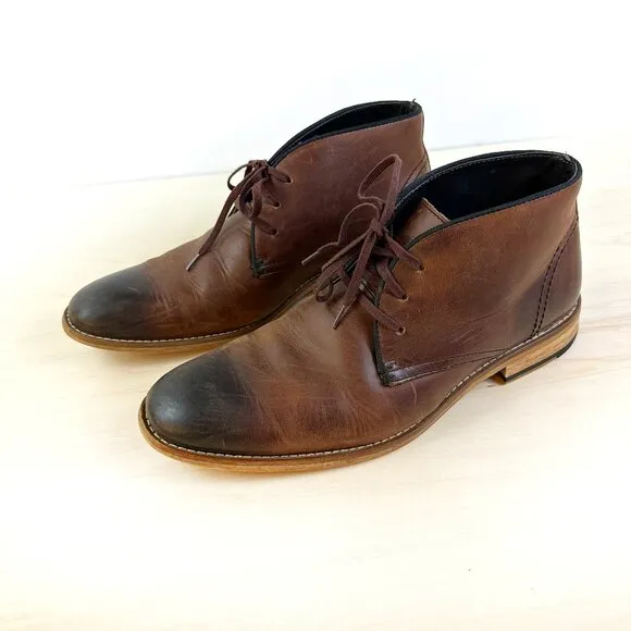 Joseph Abboud Men's Leather Shoes 8.5 D Oiled Graduated Brown‎ Lace Up Dress