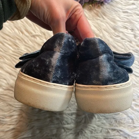 J/Slides Crushed Velvet Blue Annabelle Bow Slide On Sneakers