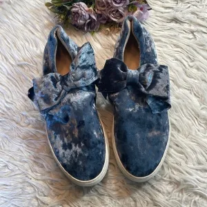 J/Slides Crushed Velvet Blue Annabelle Bow Slide On Sneakers