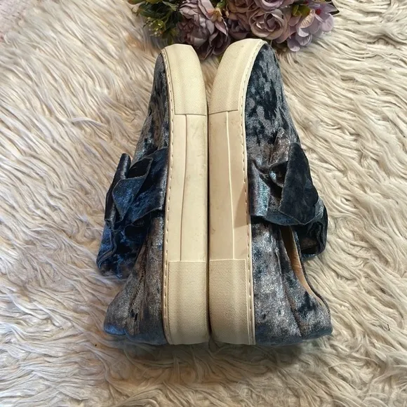 J/Slides Crushed Velvet Blue Annabelle Bow Slide On Sneakers
