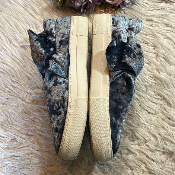 J/Slides Crushed Velvet Blue Annabelle Bow Slide On Sneakers